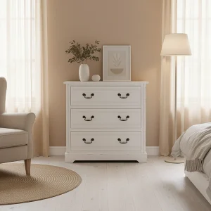 Comò Shabby Chic Alice in Pino e MDF Bianco, 80x40x80 cm