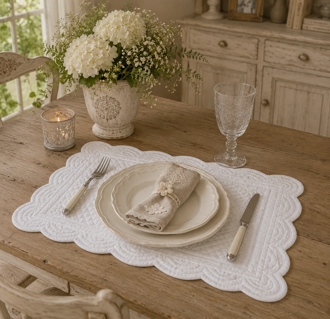 Tovaglietta Americana Rettangolare Trapuntata in Cotone Bianco Collezione Carmen – Blanc MariClò, 35x50cm - immagine 2