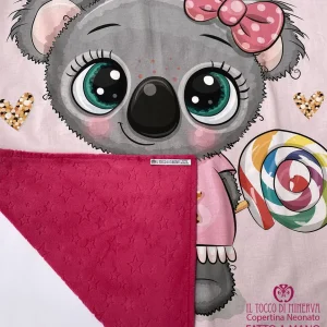Copertina in Pile stelle fucsia e Cotone koala - Fatto a Mano