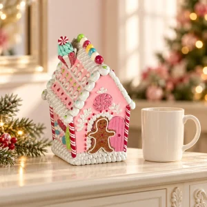 Casetta di Pan di Zenzero Rosa in Resina Glitterata – Goodwill, 21x11cm